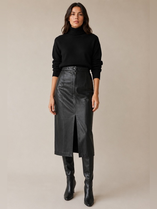 Danier Dresses & Skirts - Danier Black Genuine Leather Midi Pencil Skirt Women’s Size 14 Vintage